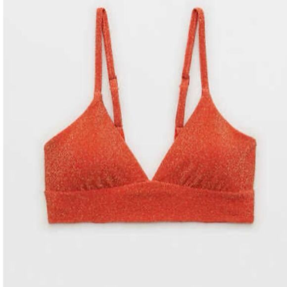 Aerie Jacquard Longline Triangle Bikini Top orange shine size large - Picture 1 of 8